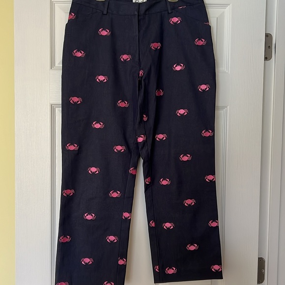 Lilly Pulitzer Blue Pink Embroidered Crabs Pants Cropped Size 4 Preppy Club Golf - Picture 6 of 8